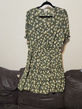Inspired Hearts Olive Floral Tiered Midi Dress